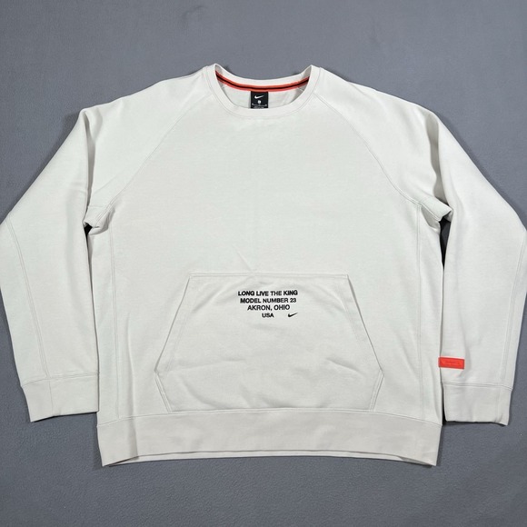 Nike Lebron James Sweatshirt Mens‎ XL Beige Long Live The King Crewneck Sweater - Picture 1 of 10